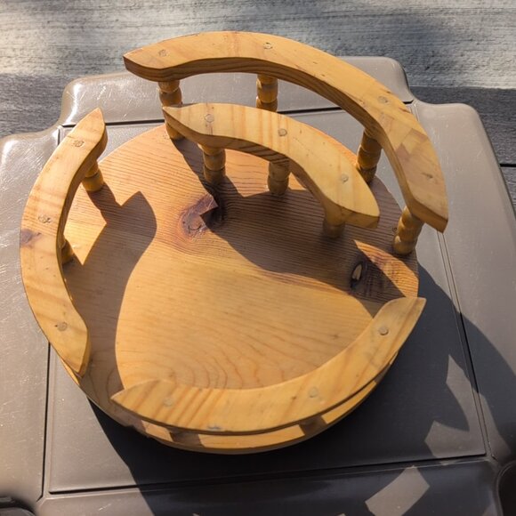 Vintage Handmade Round Tabletop Lazy Susan - Wooden - Picture 1 of 8